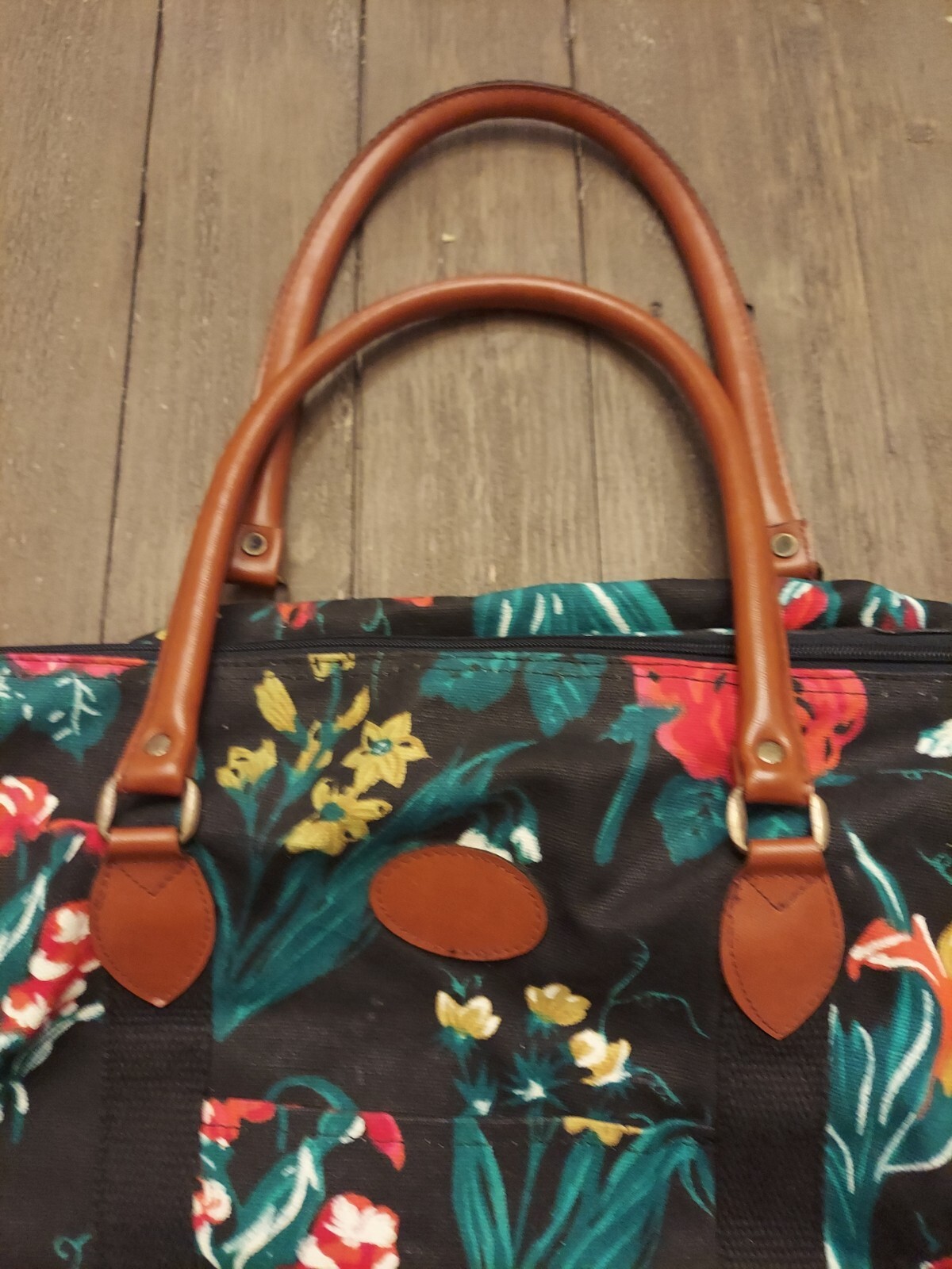 Vintage Gitano Floral Tapestry Weekender Duffle Bag With Leather Straps 90’s