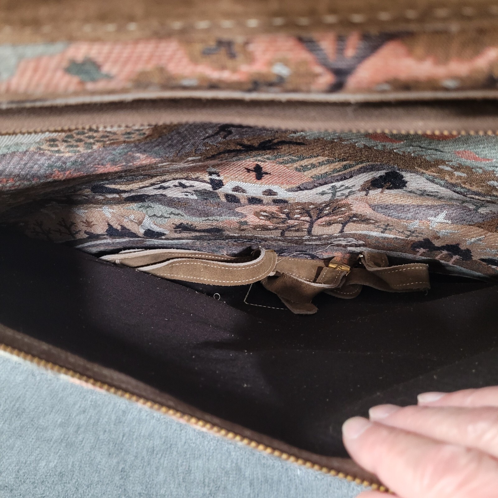 Vintage Garment Bag Embroidered Tapestry Woodsland Animals Scenes