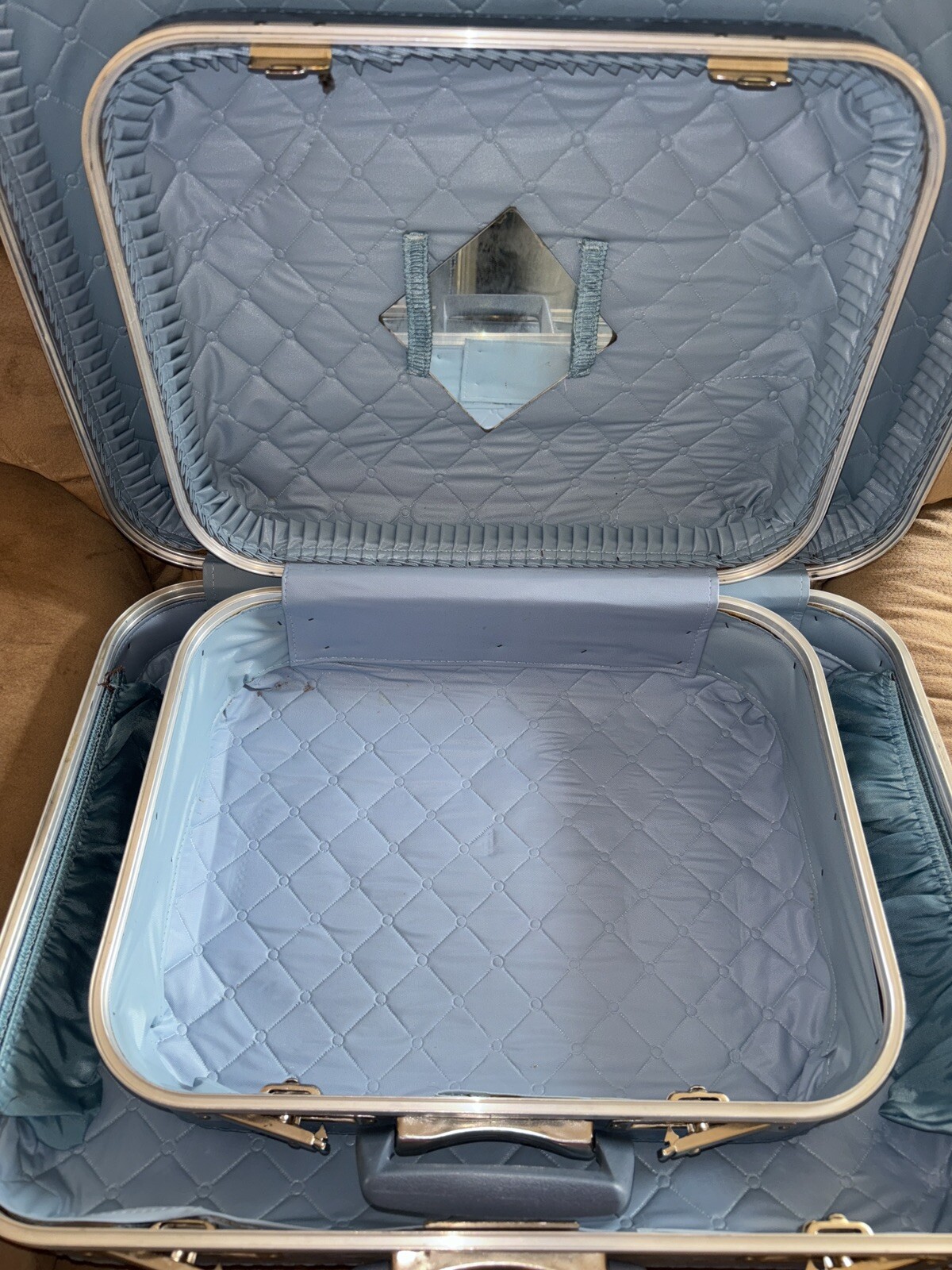 Vintage Scovill Blue Marble 4 Piece Luggage Suitcase Overnight Bags Shave Bag
