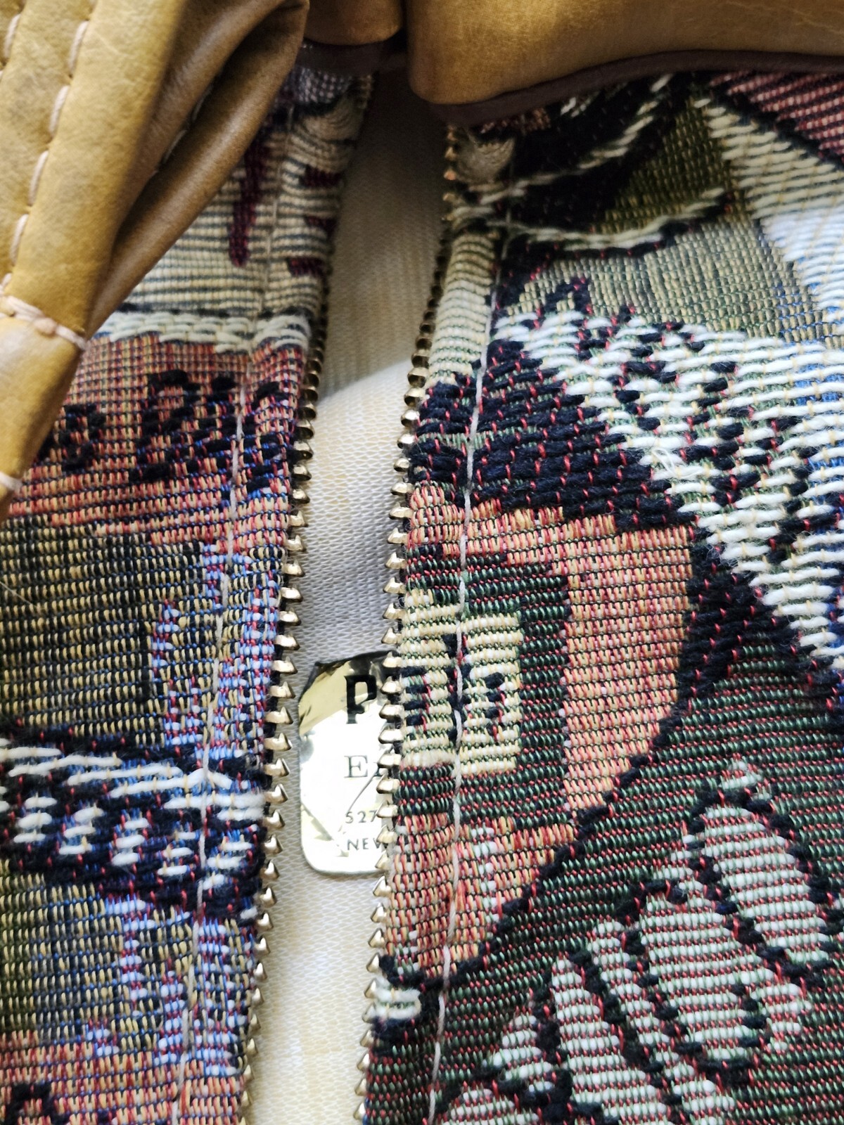 Vintage Beautiful 70s Tapestry Around The World Brown Faux Leather Garmet Bag