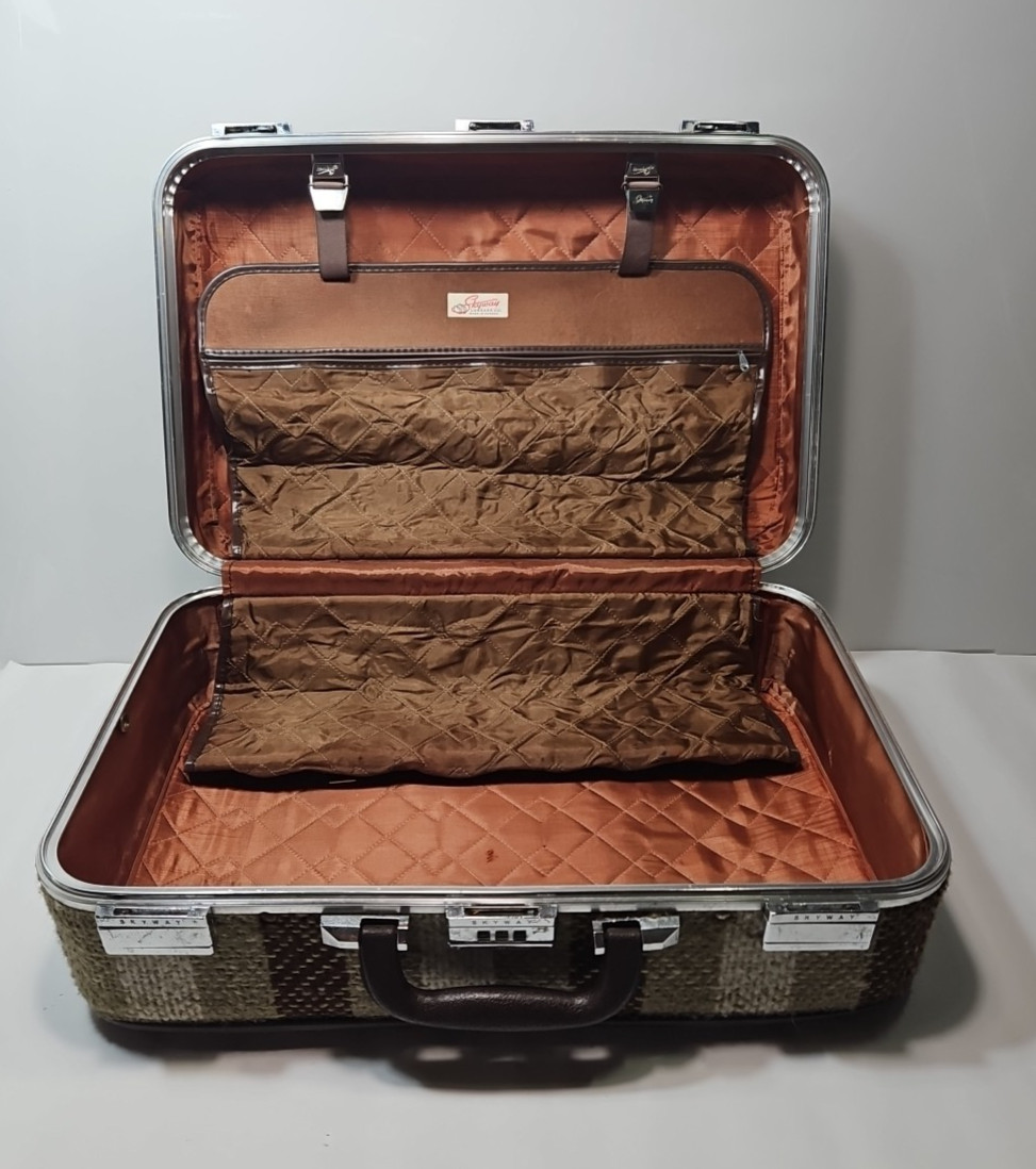 Vintage Skyway Luggage Tweed Multi Color Fabric Bag Travel Suitcase