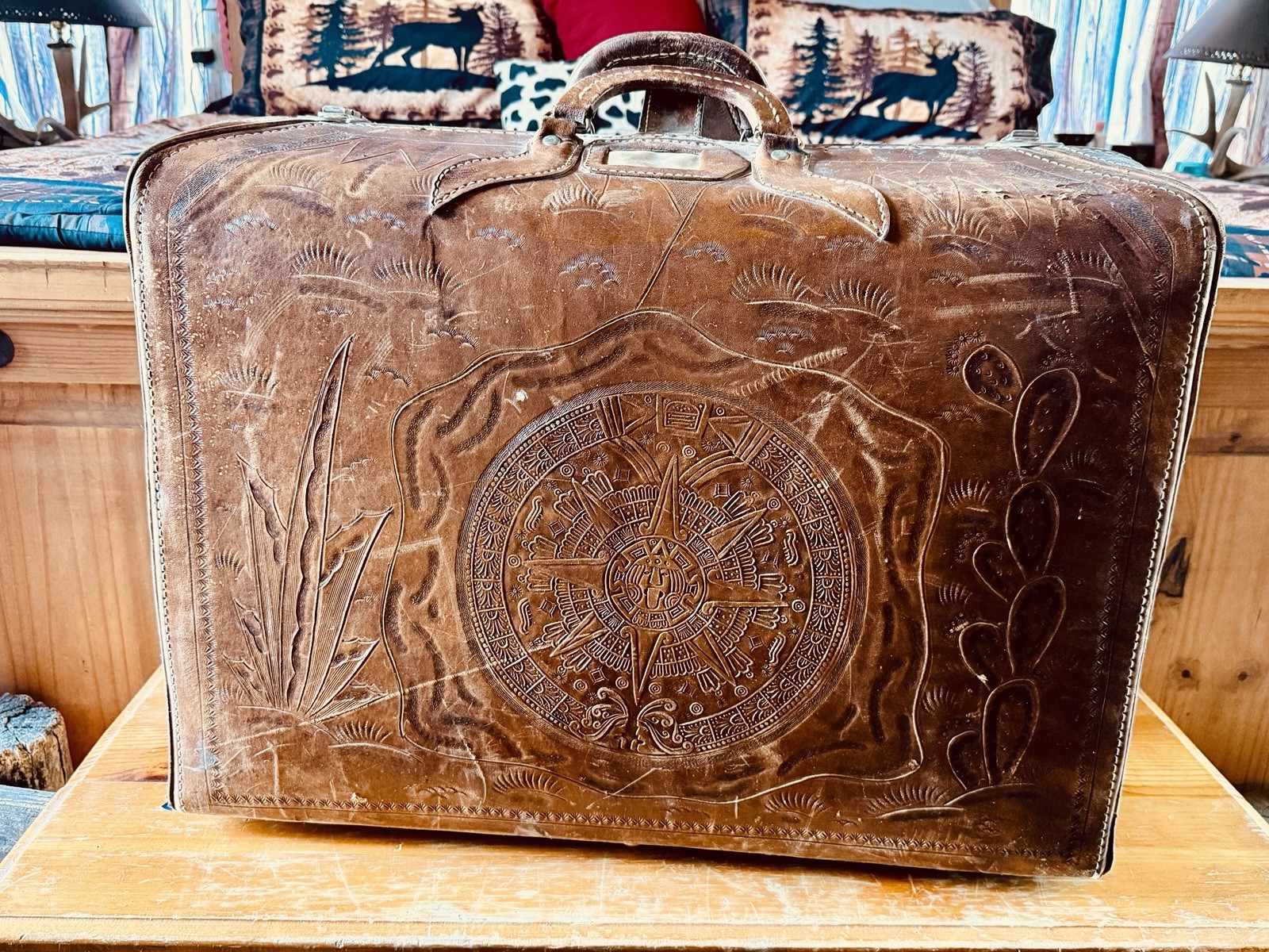 Vintage Leather Suitcase Hand Tooled