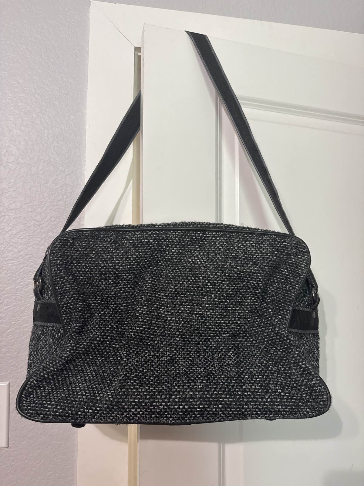 American Flyer Black White Tweed Carry-On Travel Bag Messenger Shoulder Strap