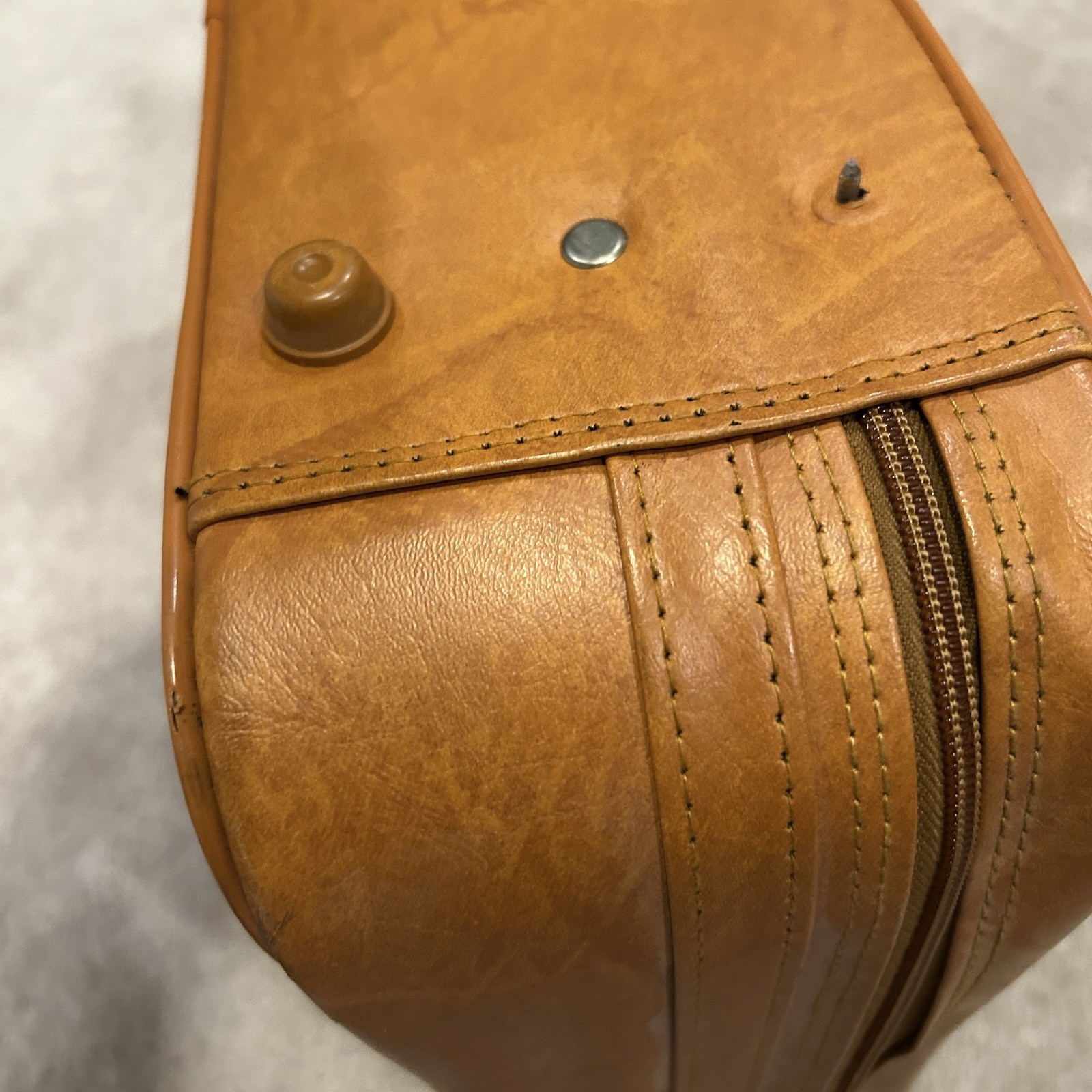 Vintage Semi‑Rigid Suitcase – Faux Leather w/ Woven Stripe