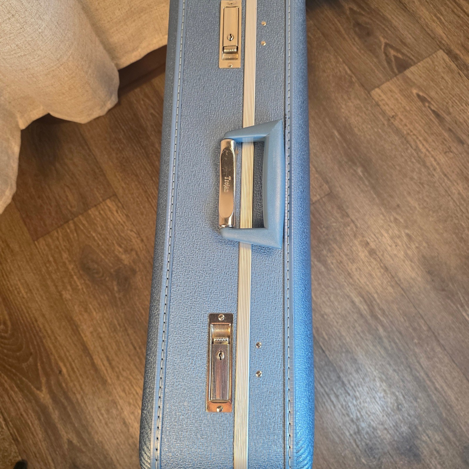 Vintage Trojan Hard Shell Suitcase Set Metallic Blue Mid Century Modern Luggage