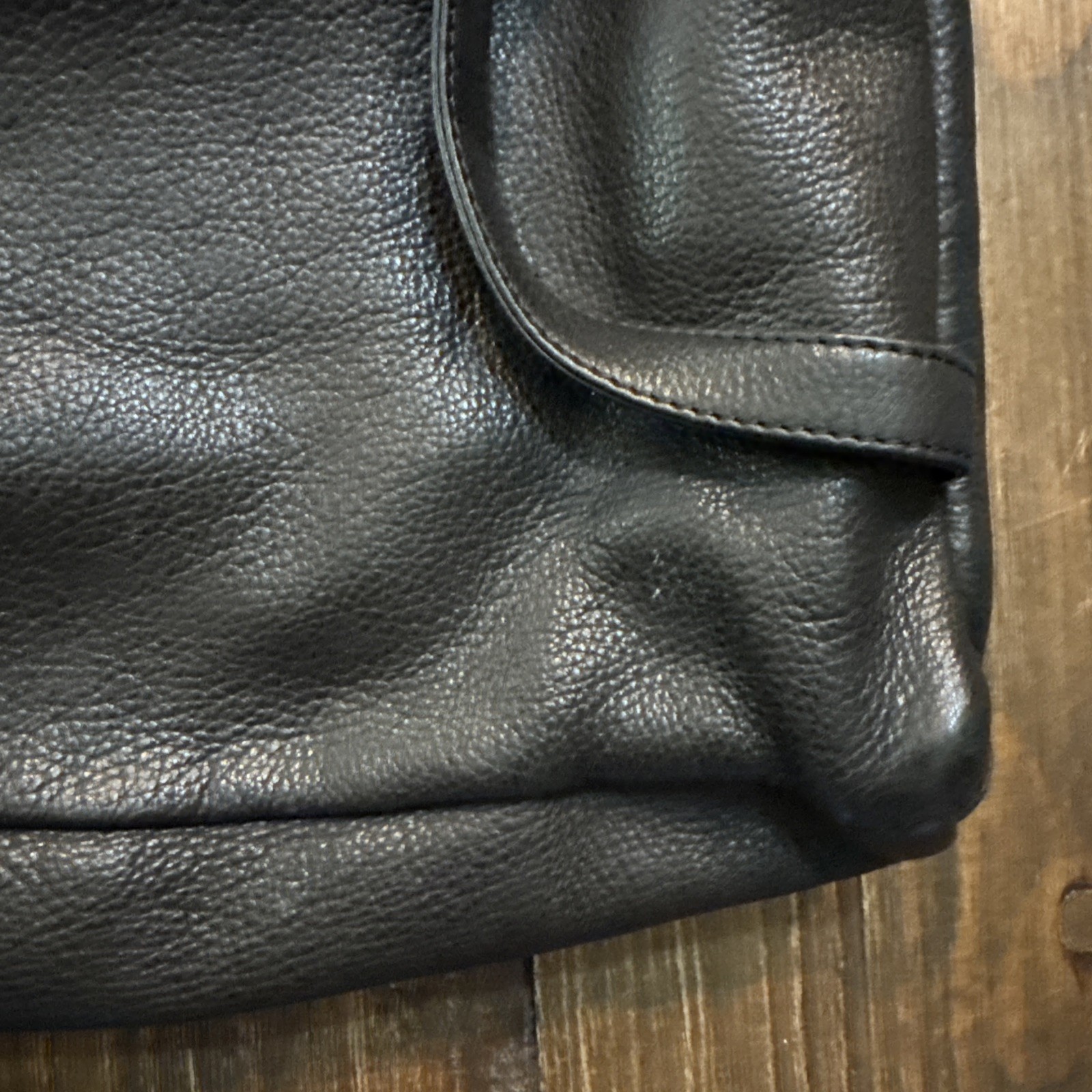 L L Bean Traveler Toiletries Bag Make Up Hanging Black Pebble Leather Mirror