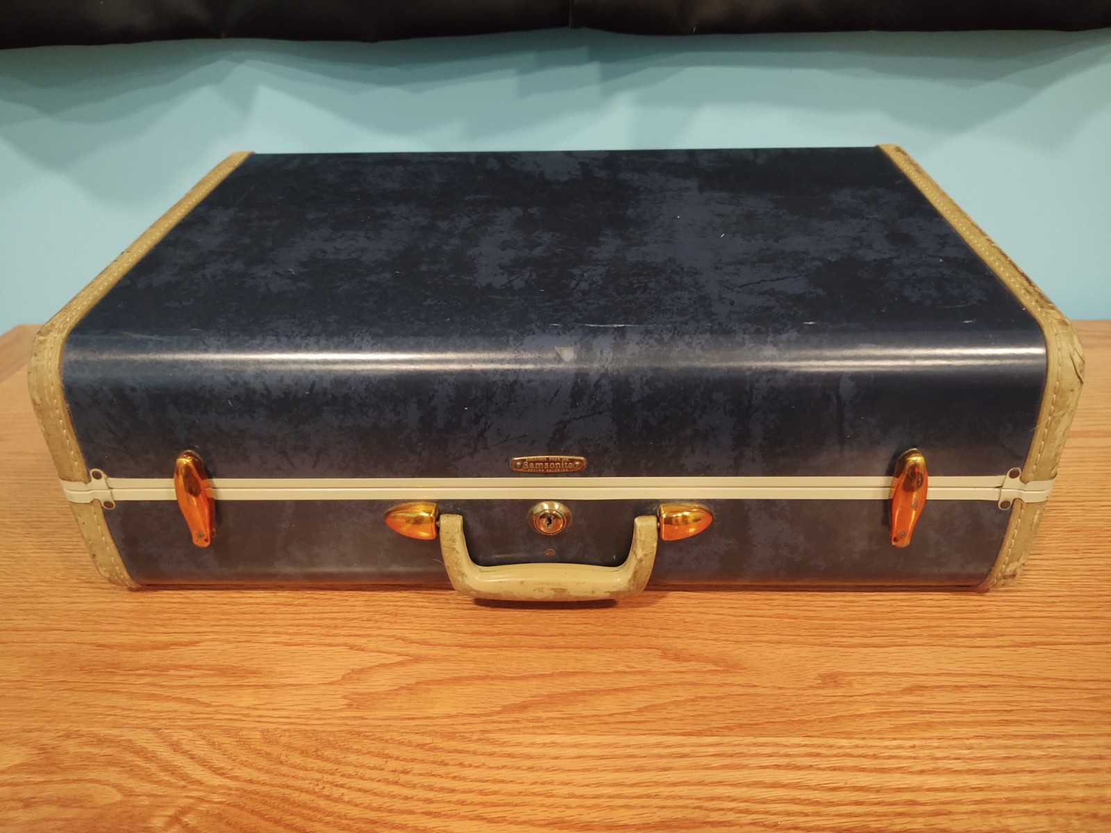 Vintage 1950’s SAMSONITE Shwayder Bros Luggage 3 Pc Set Suitcases Marble Blue