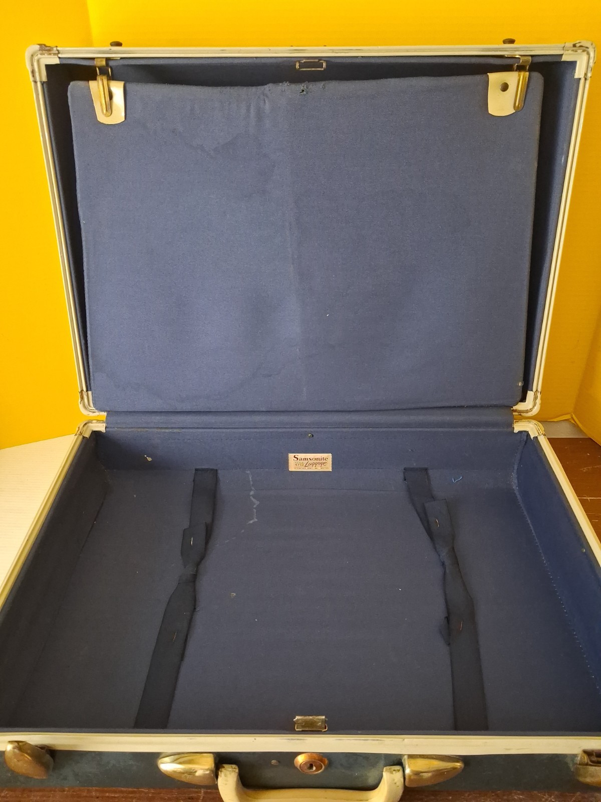 VTG 1950’s Samsonite Shwayder Bros Luggage Suitcase Marble Blue 20″ x 15″ no key