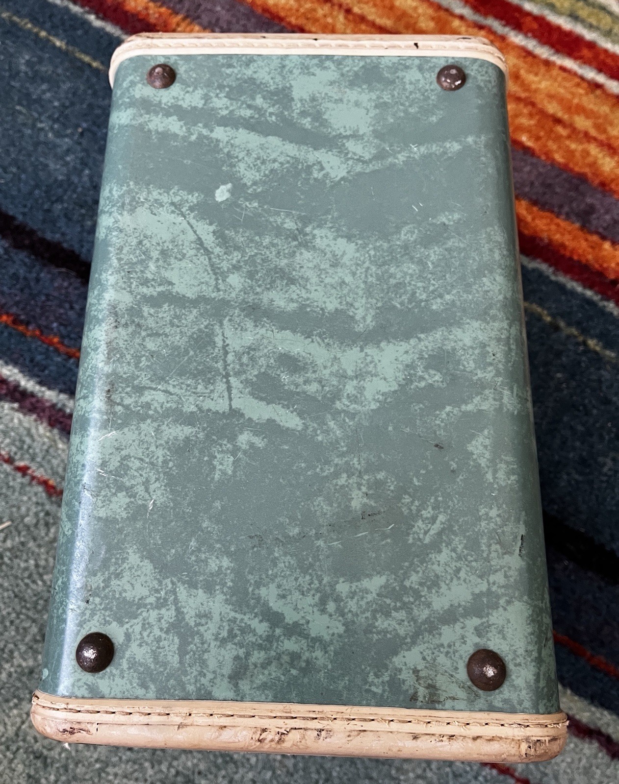 Vtg Samsonite Luggage Cosmetic Train Carry Case #5112 Marbled Green Ivory Trim