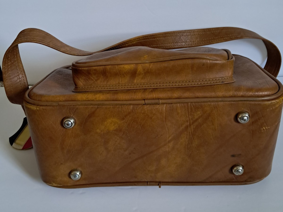 Vintage American Tourister Brown Faux Leather Carry On Tote Travel Bag