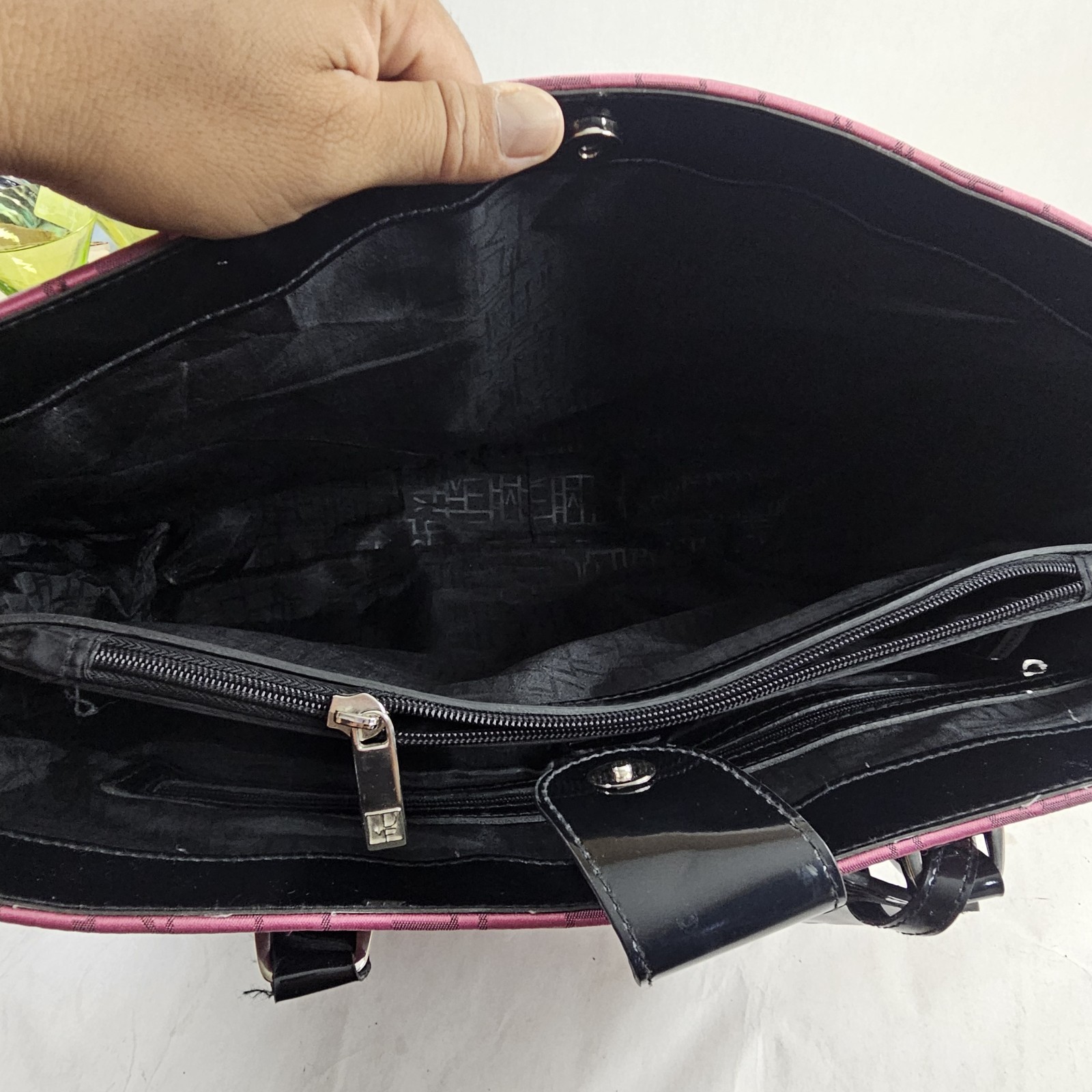 DVF Diane Von Furstenberg Fuschia Black Patent Carry On Overnight Luggage Bag