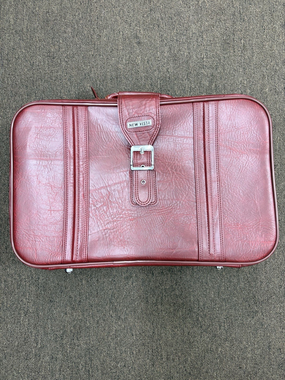 Vintage New Vista 5 Piece Luggage Set Burgundy Faux Leather Suitcase Travel Bags