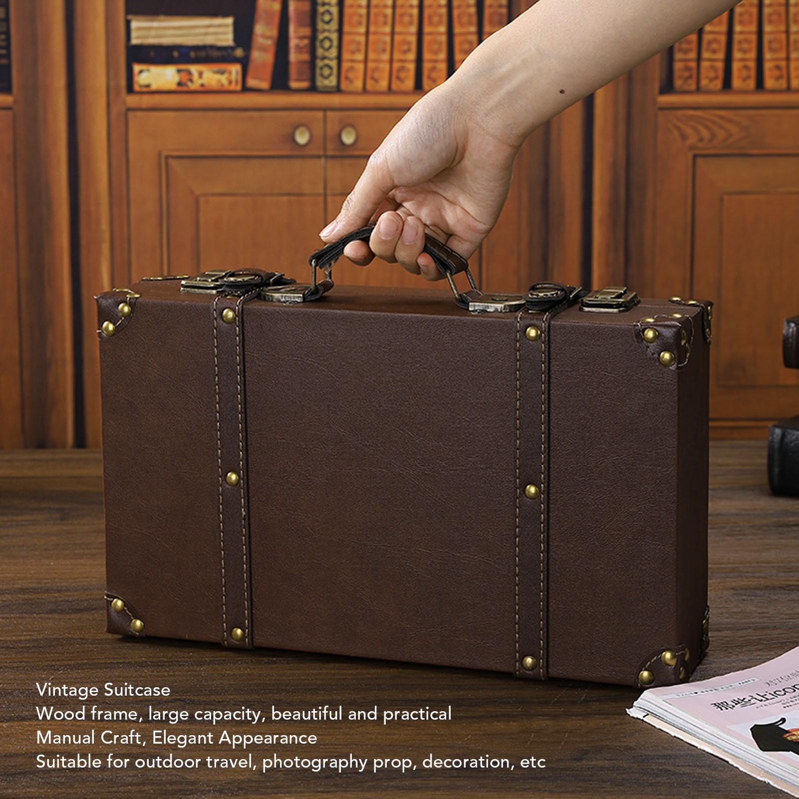 1 Vintage Leather Suitcase Elegant Retro Design For Home Decor NEW