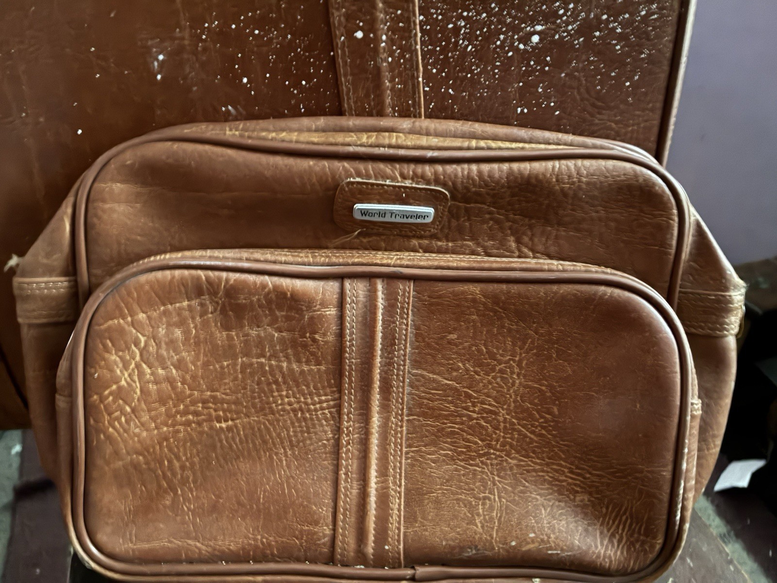 World Traveler Vintage Brown Leather Luggage Set 2 Piece