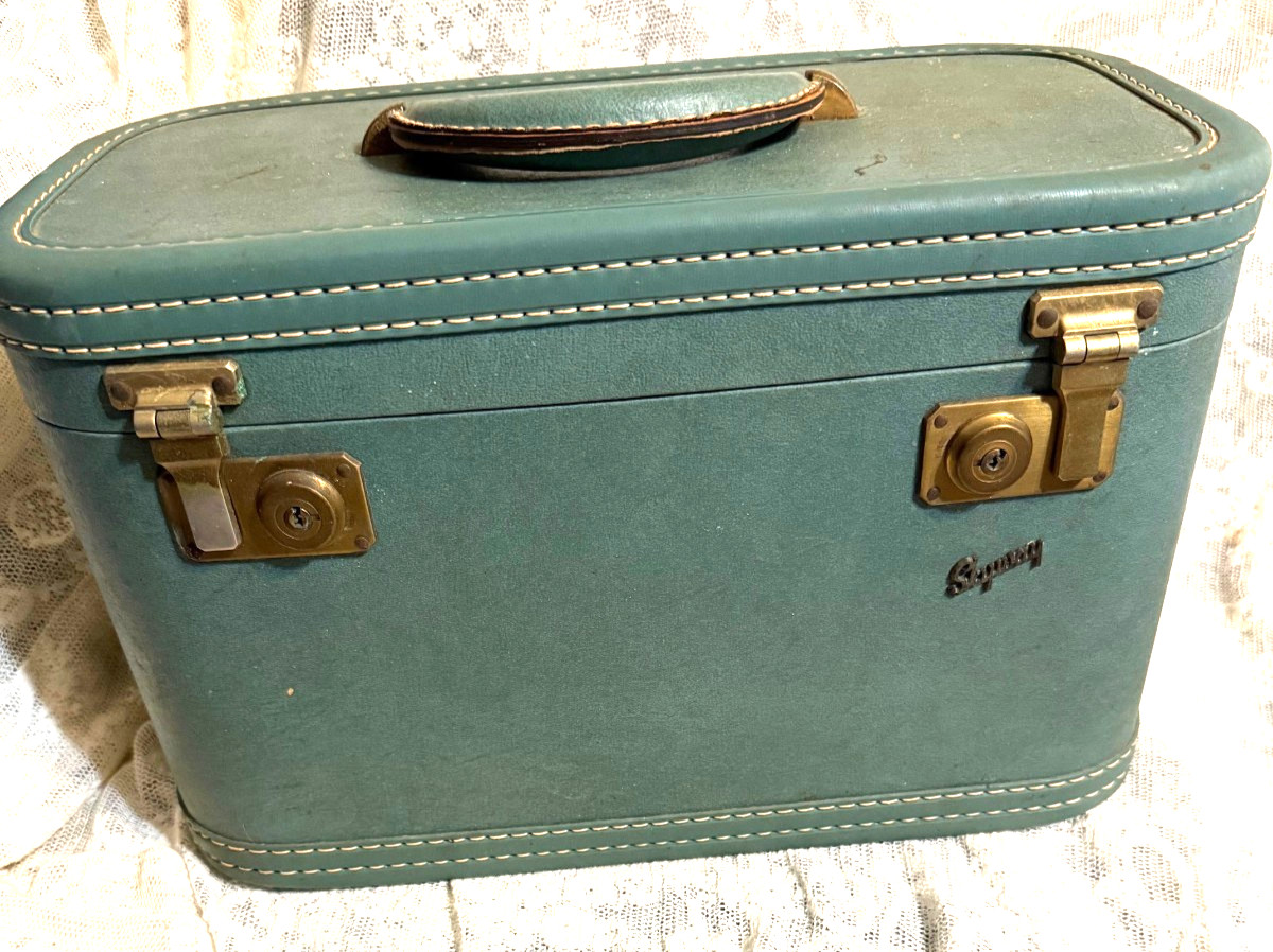 Vintage Skyway Vanity Luggage Suitcase Bag Make Up Storage Box Lined w/ Mirror