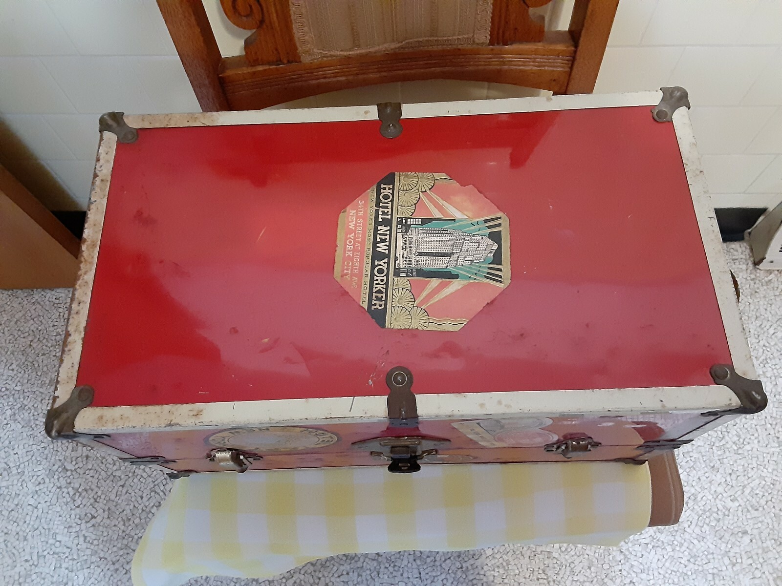 Vintage *DOLLY Travel Trunk* Railroad-Hotel-Airplane Travel Stickers Leather…