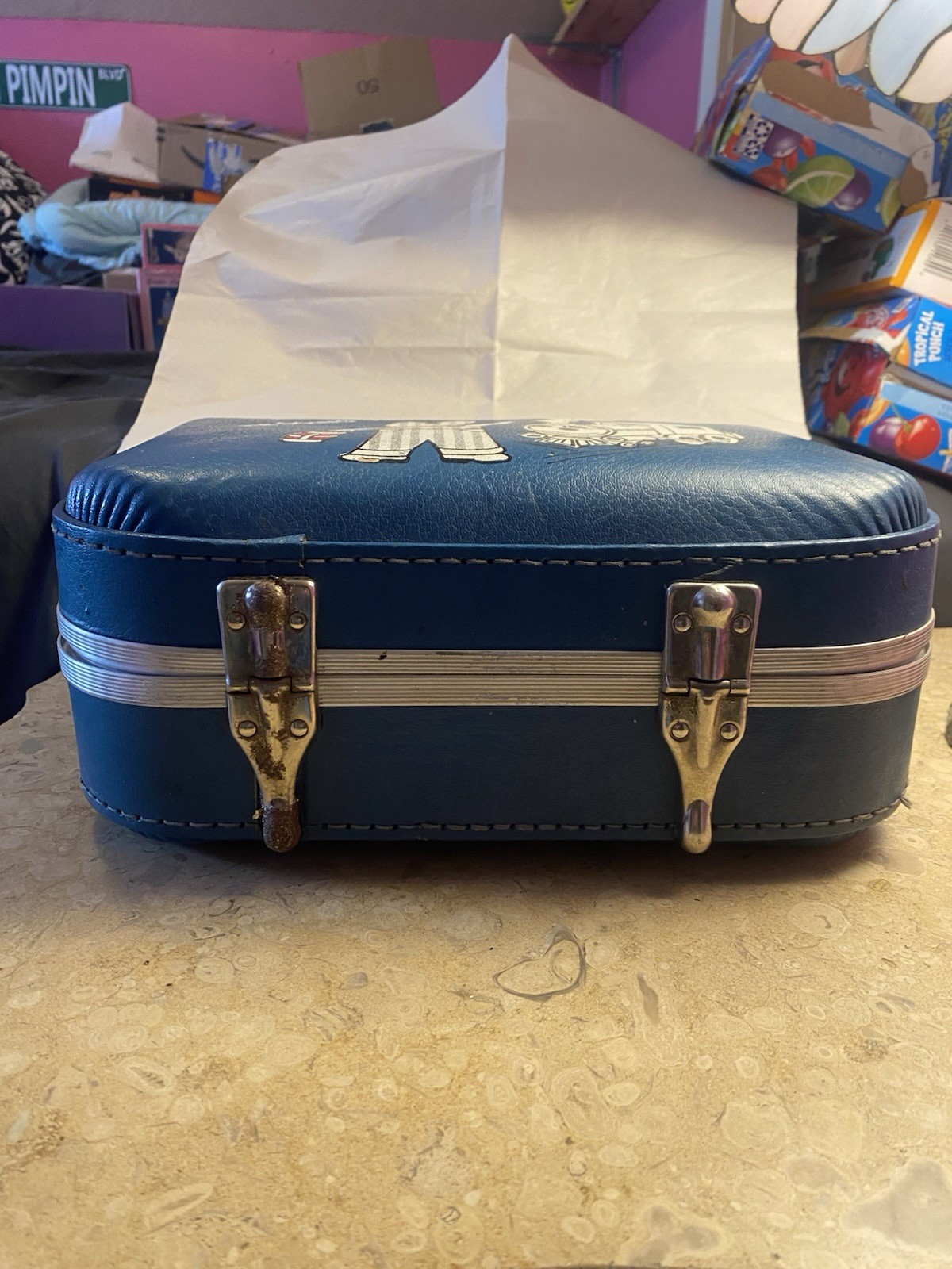 VTG Mid Century Blue Hard Sided “I’m Going To Grandmas” Suitcase