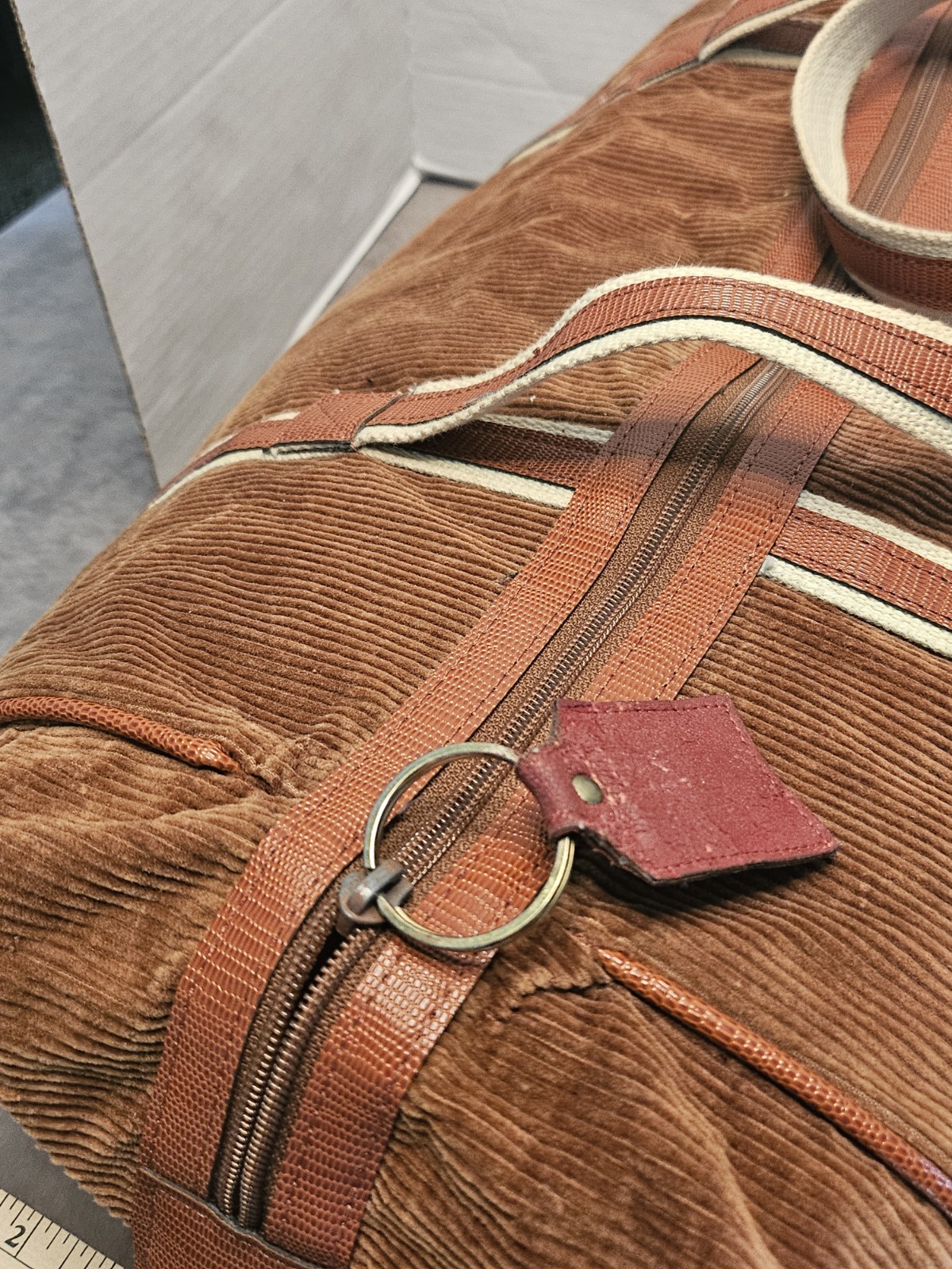 Vintage 70s 80s Luggage Gallery Brown Corduroy Duffel Bag Retro Weekender Korea