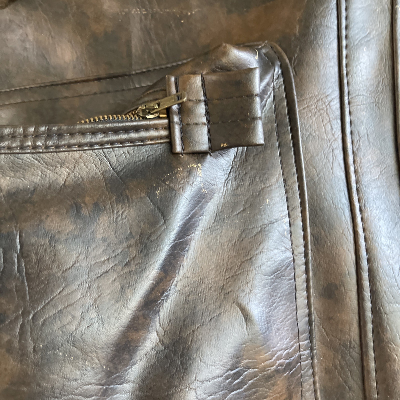 Vintage Luggage Faux Leather Garment Bag Suit Carrier Dark Brown Fabric Lined
