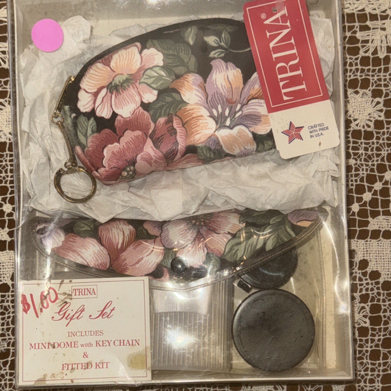 Vintage Trina “Minidome” Gift Set – Floral Print – New Old Stock with Keychain