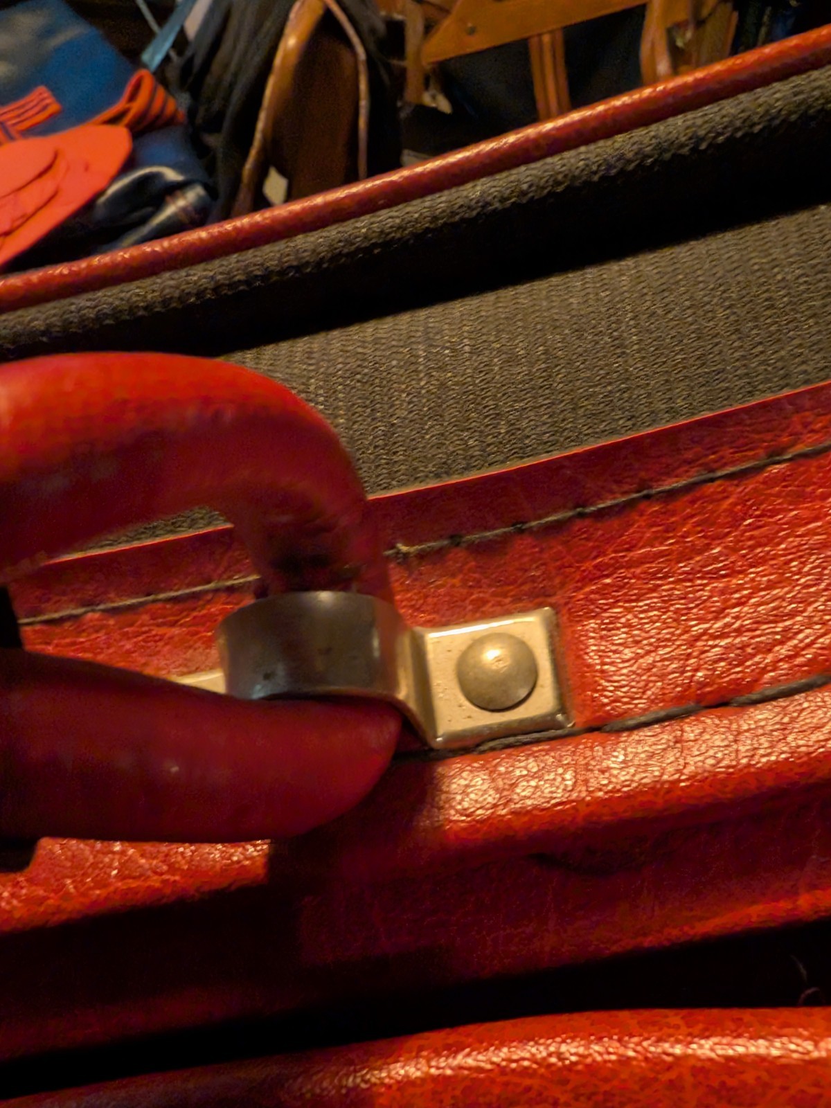 Vintage 1970s JCPenney Penncrest Soft-Sided Suitcase 24″ Black Canvas Red Vinyl