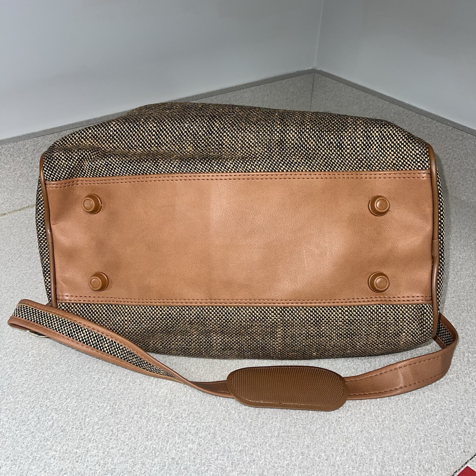 Samsonite VTG Sm Tweed Jute Duffle Carry On Weekender Bag