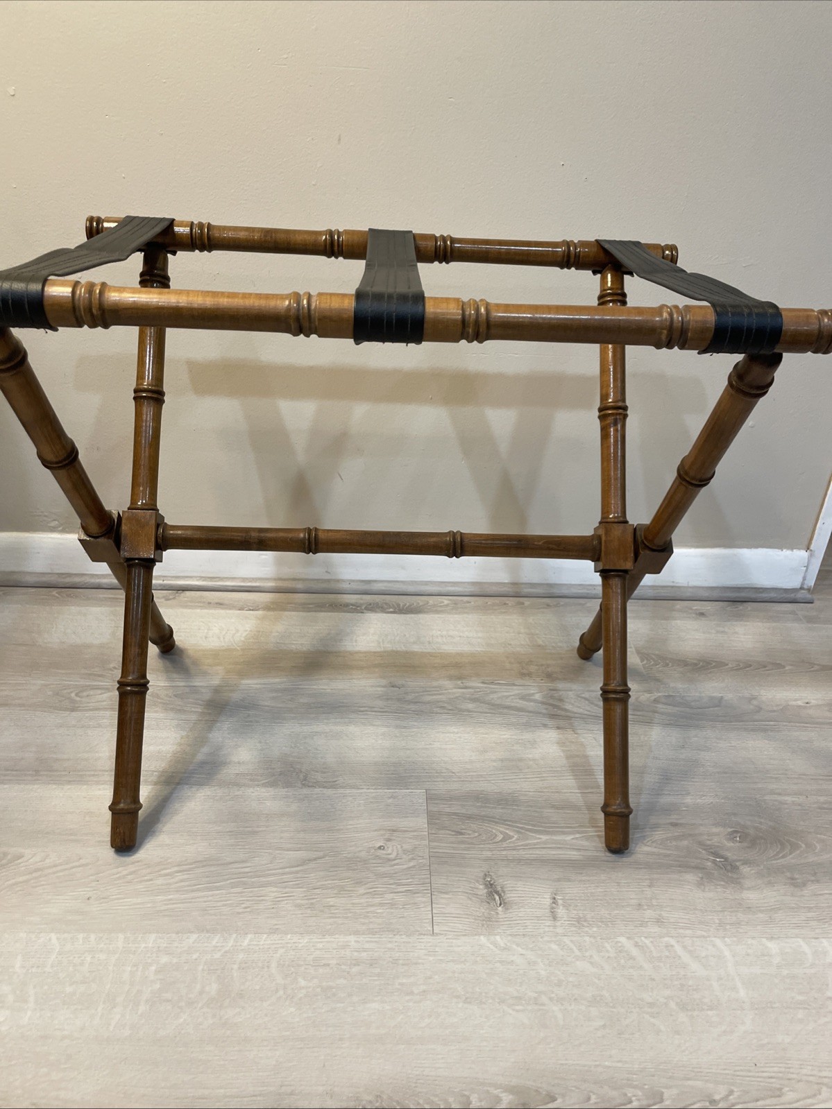 VTG Wood Bamboo Style Luggage Rack Mid Century Hollywood Regency Folding Stand