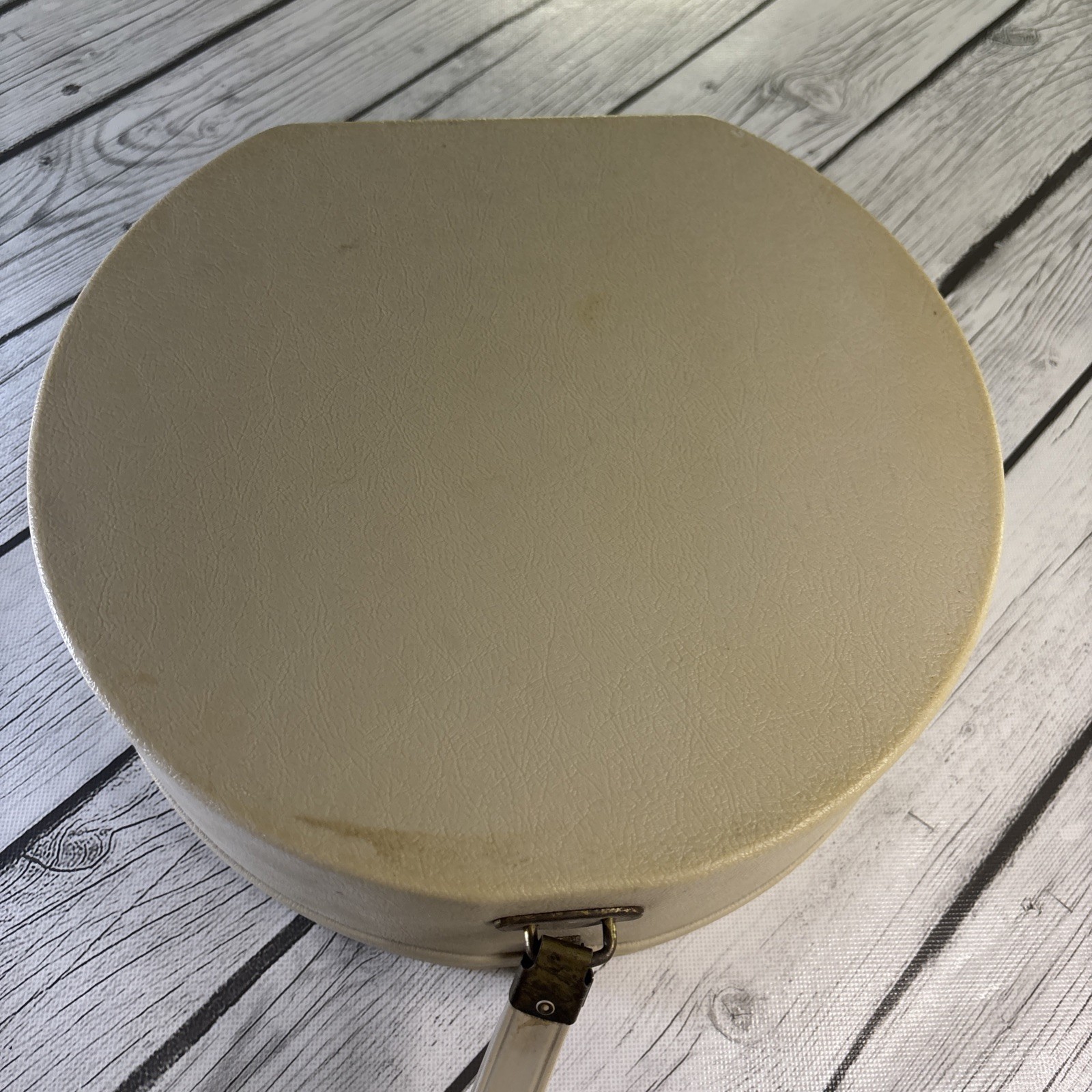 Vintage 1960s Plastic Fashion Two-Twenty Cream Cosmetic Train Case with Tray.