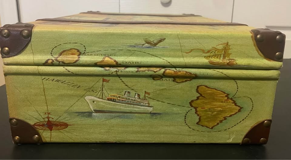Vintage Decorative Travel Map Suitcase with Straps