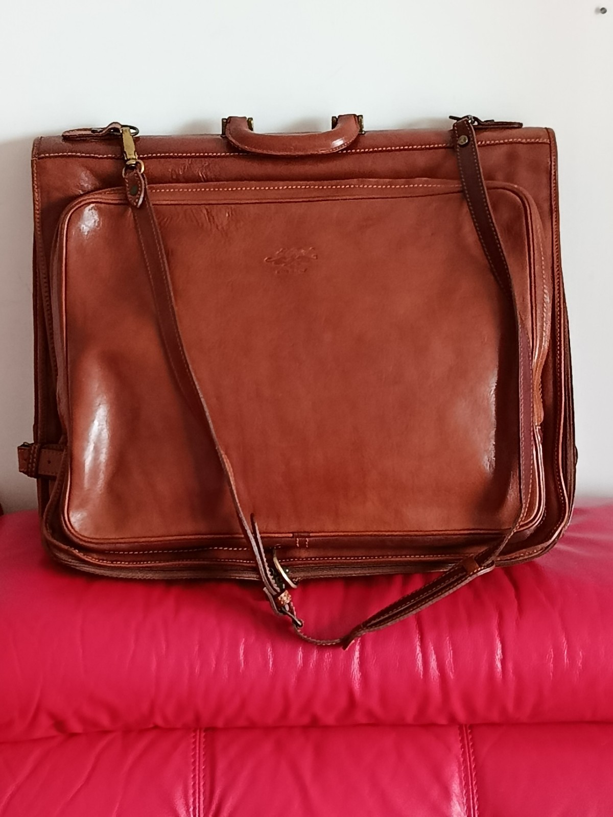 Vintage Genuine Leather Garment Bag Suit Carrier Travel Case Made in Italy