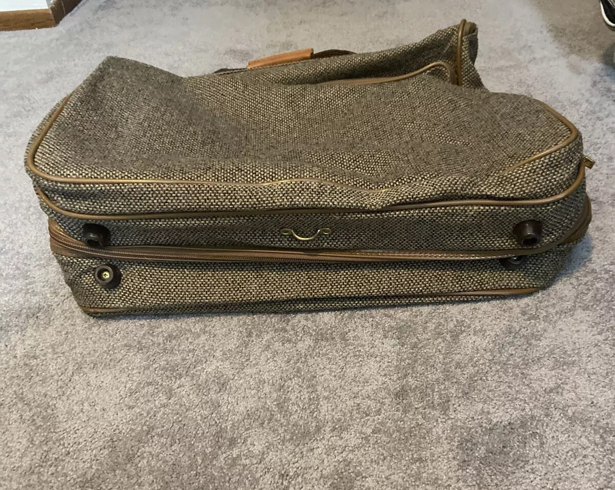 Vintage Hartmann Luggage Brown Tweed Leather Travel Bag 22”x19”x7” Missing Strap