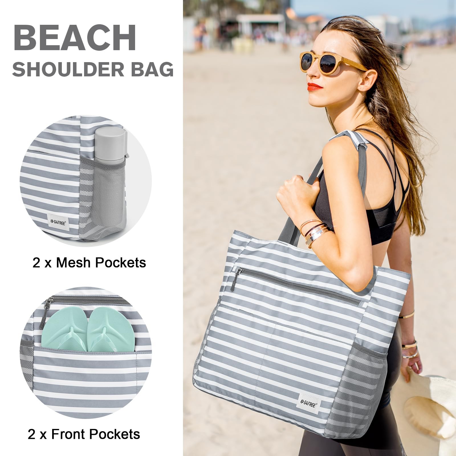 G4Free Beach Bag Waterproof Sandproof Beach Tote Bag Large Capacity Foldable