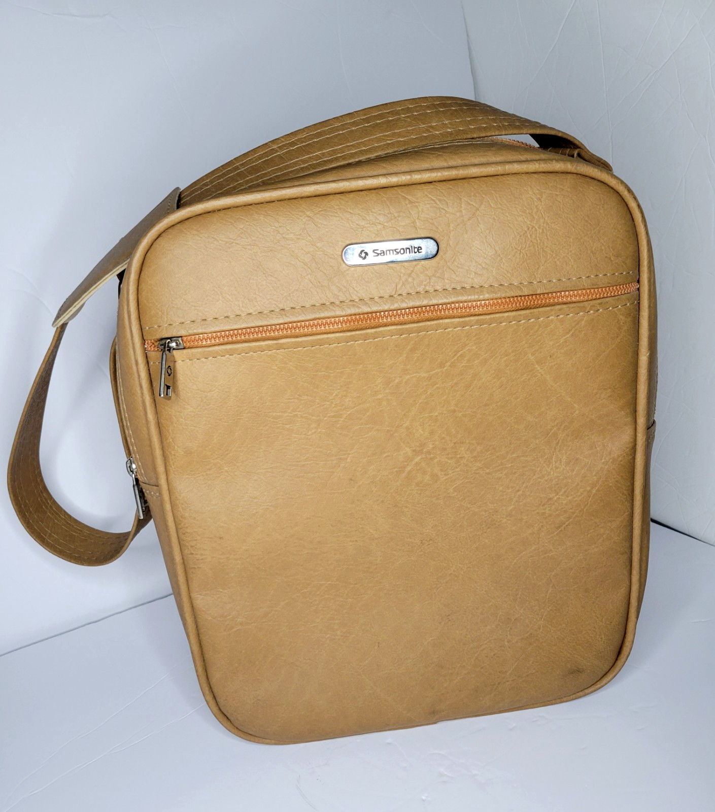 Vintage Samsonite Carry On Bag Brown Tote Shoulder Leather Suitcase Travel 1970s