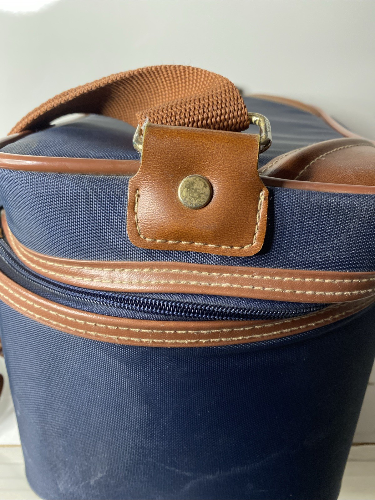 Vintage Jaguar Travel/storage Bag. Navy Blue With Leather Trim