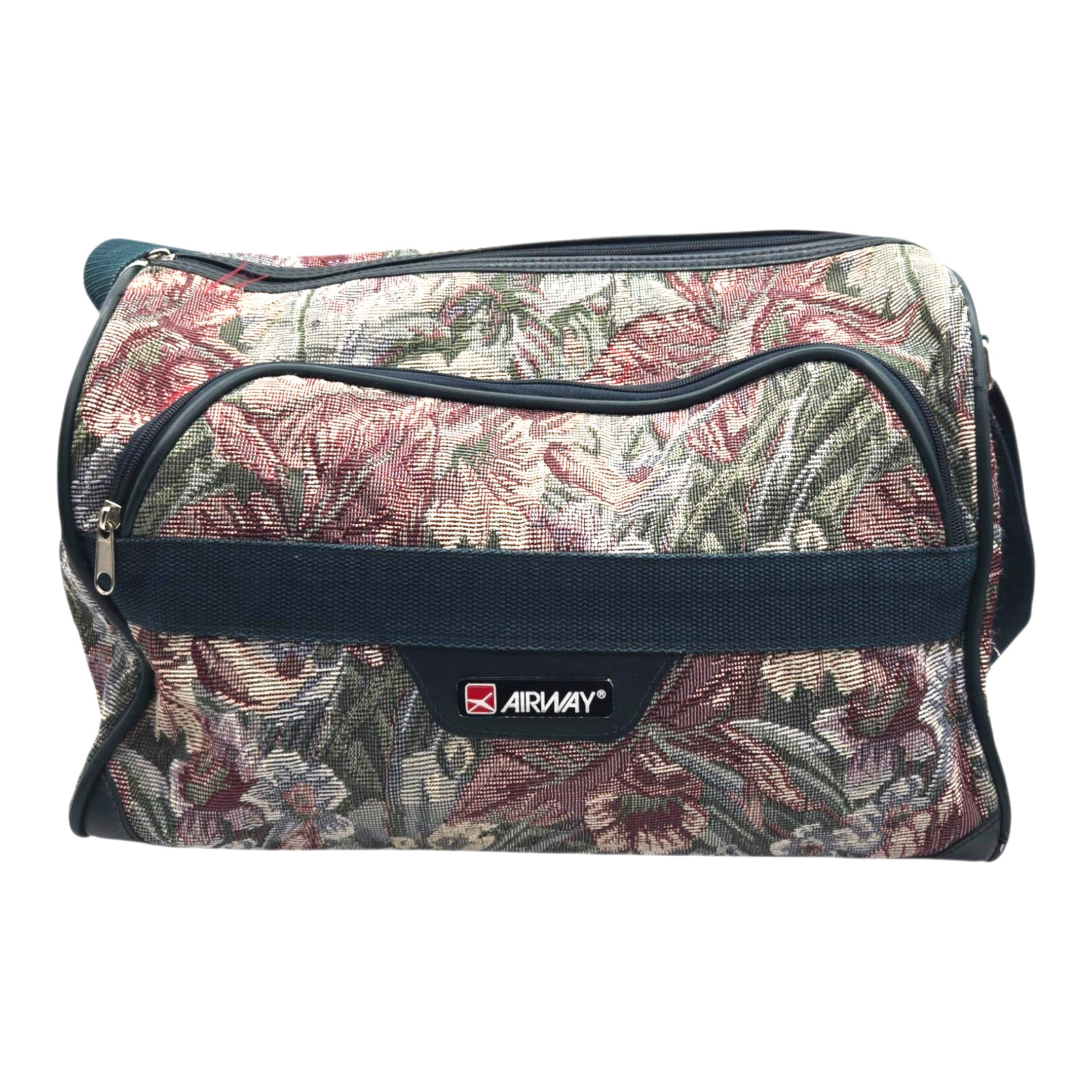 Vtg Airway Floral Tweed carry on travel bag luggage with shoulder strap 15 9 9