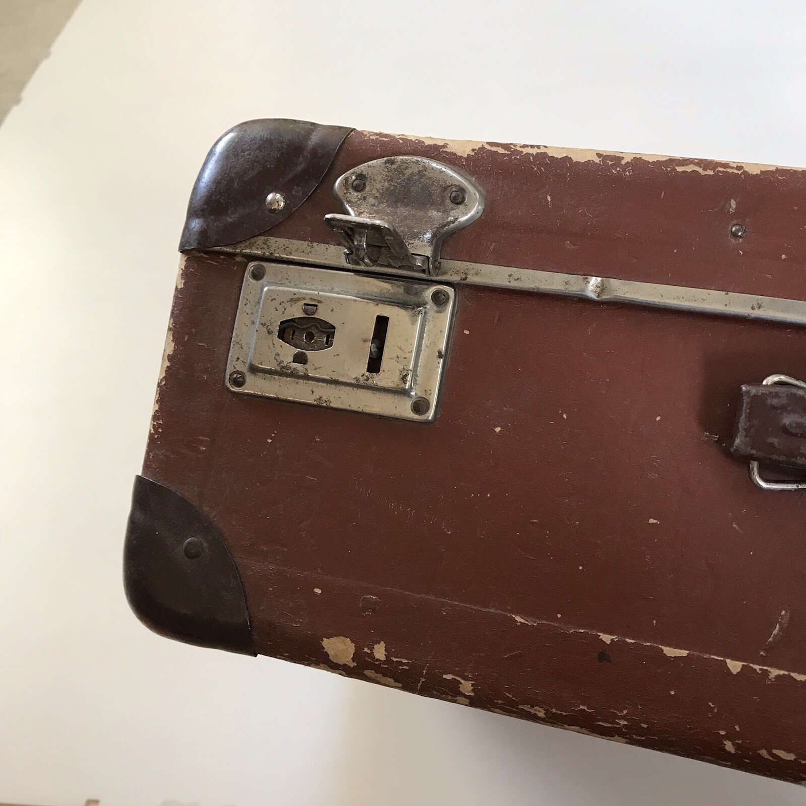 Vintage Brown Hard Shell Suitcase 1960s Paper Lockable MCM Decor Eastern Europe