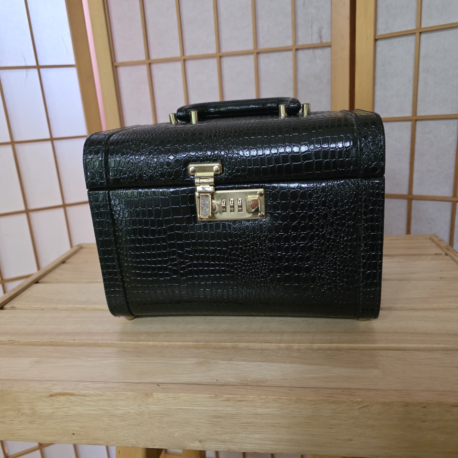 Overnight Travel Makeup Faux Alligator Vanity Hard Case Vtg 90s Cosmetic Train