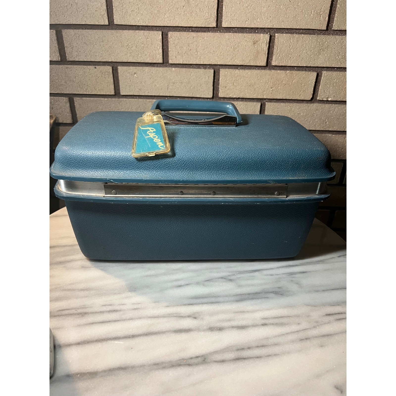 VTG Aspen by Samsonite JCPenney Train Case Teal Blue Hardshell Vanity Bag Key