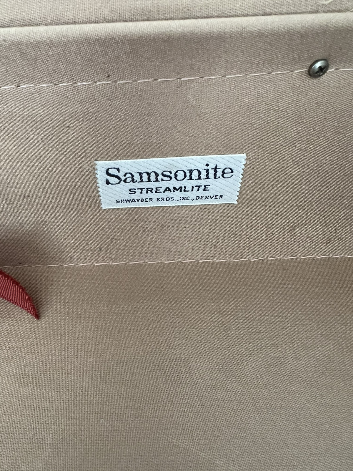 VTG 50s Samsonite Streamlite 24”Suitcase Hardcase Disney Vegas Decal Airline Tag