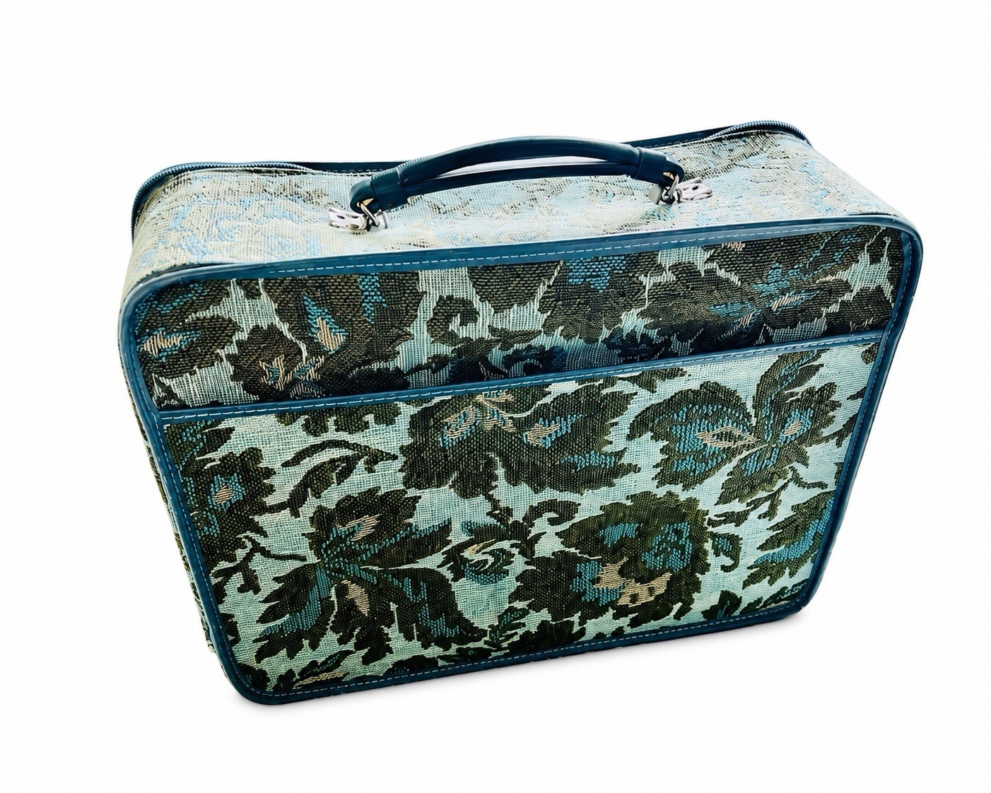 Vtg blue/green Floral 70’s Design overnight bag retro mod home decor