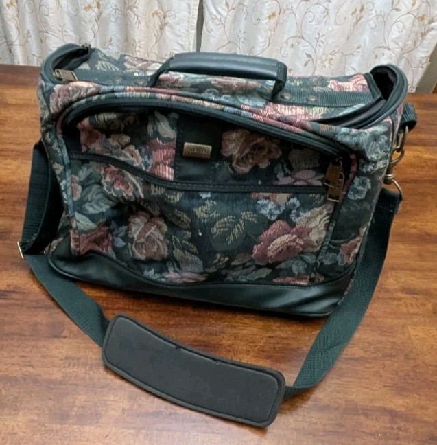 VTG 90s American Tourister 2 Luggage Set Floral Rose Tapestry Weekender Toiletry