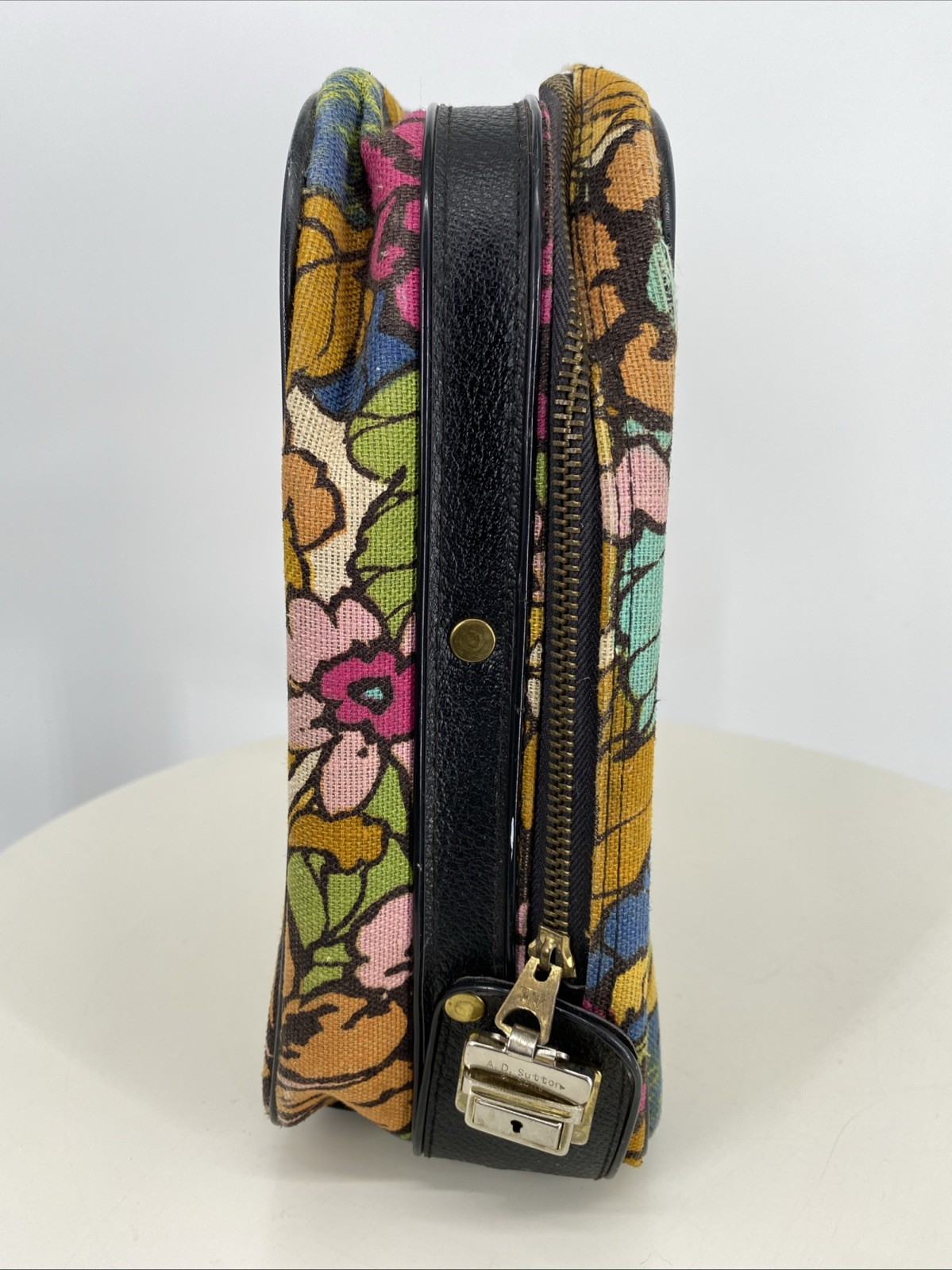 Vtg 1960’s A D Sutton Travel ware Fabric/canvas Floral Suitcase Retro