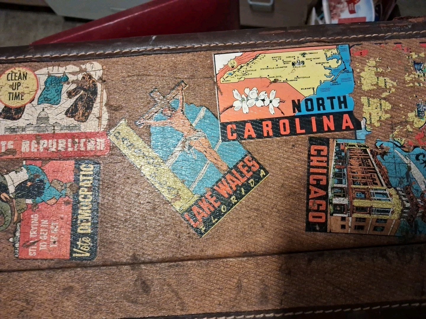 Vintage Teenager’s Suitcase Decorated with Vintage Travel Stickers!