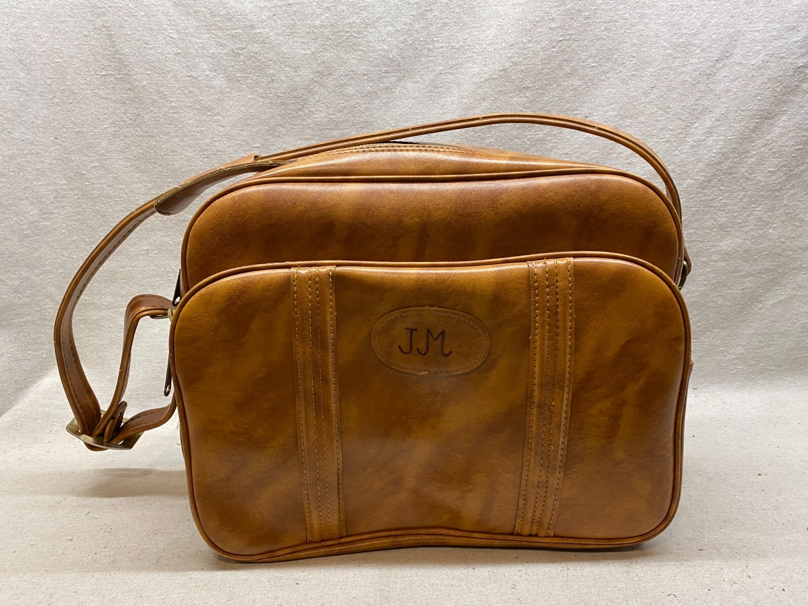VINTAGE Retro Soft-Sided Faux Leather Suitcase Bag -Tan Brown Carry On 14x12x7″