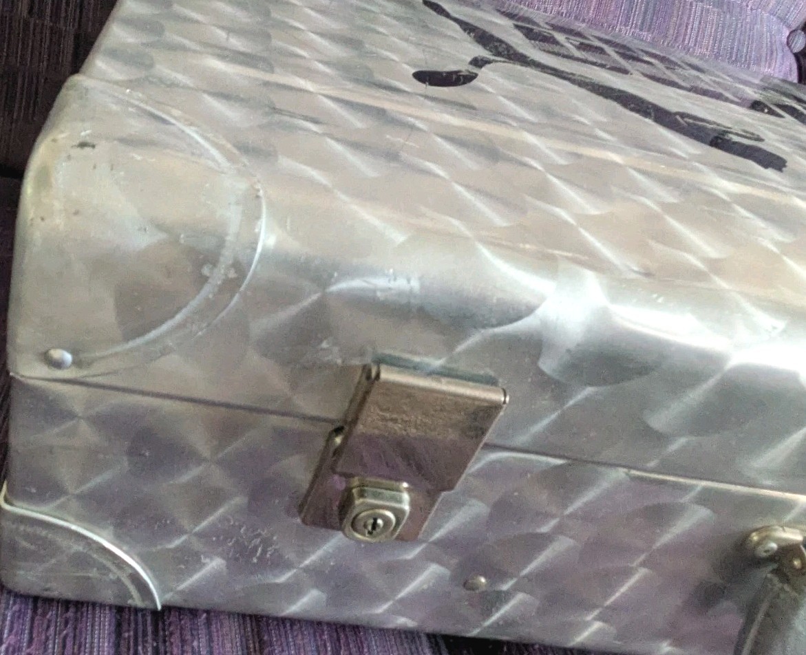 Vintage 1960s Cheney England Machine Age Engine Turned Aluminum Suitcase Large