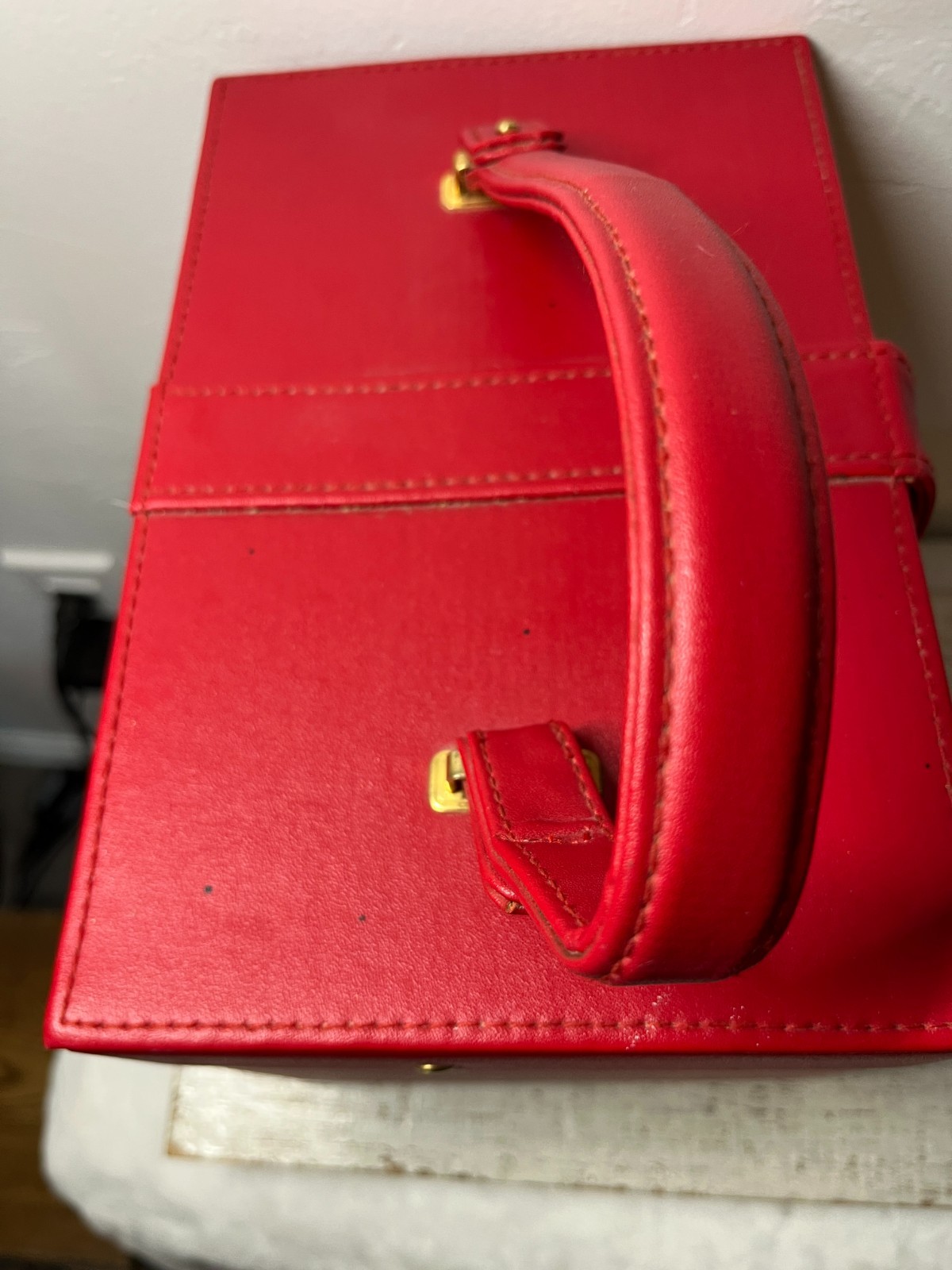 Retro/ Vintage Red Carry On -Jewlry Case-Vanity Case W/Mirror