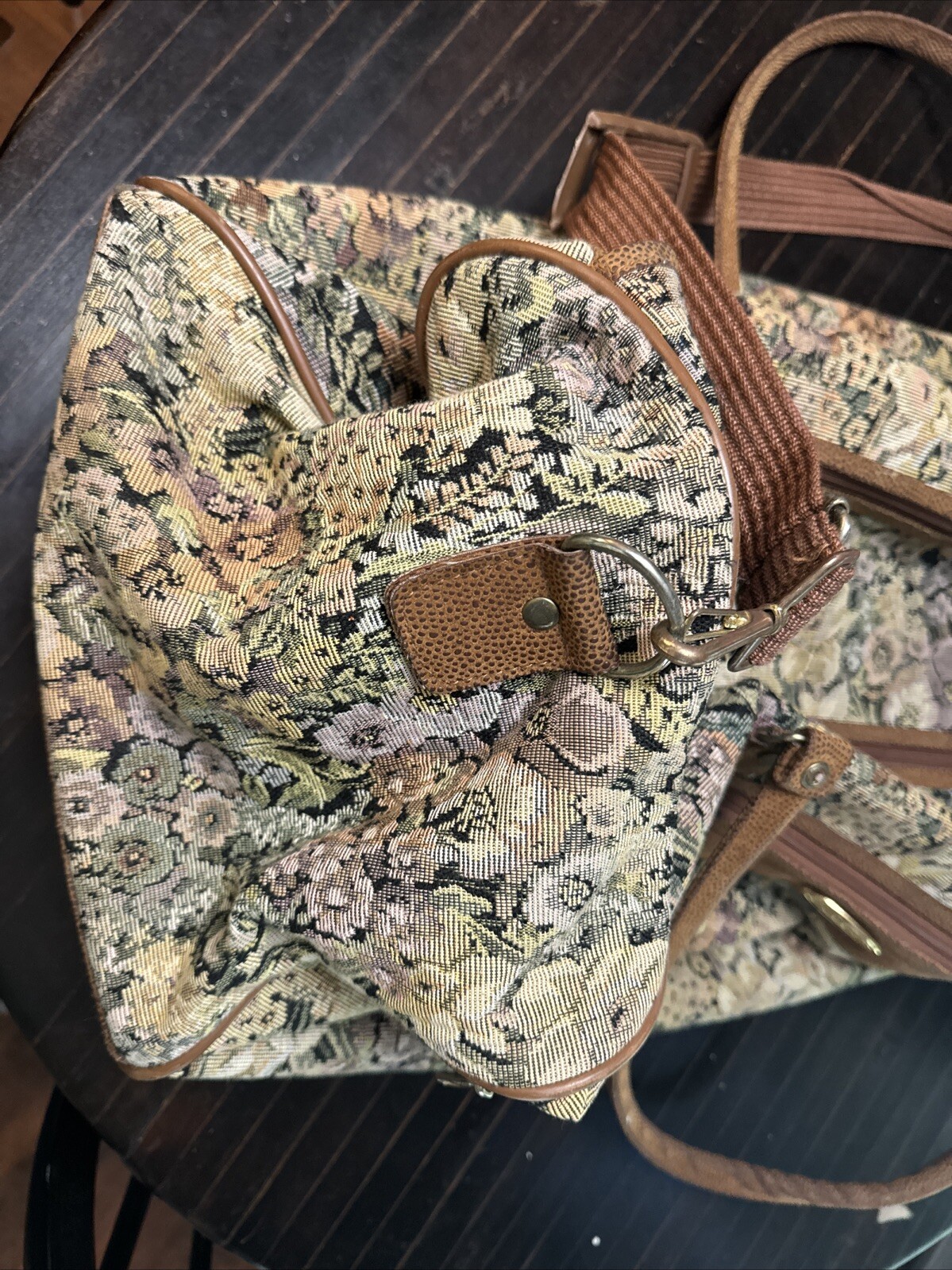 Vintage 1975 Sasson Floral/Leather Carry On/Weekender Bag
