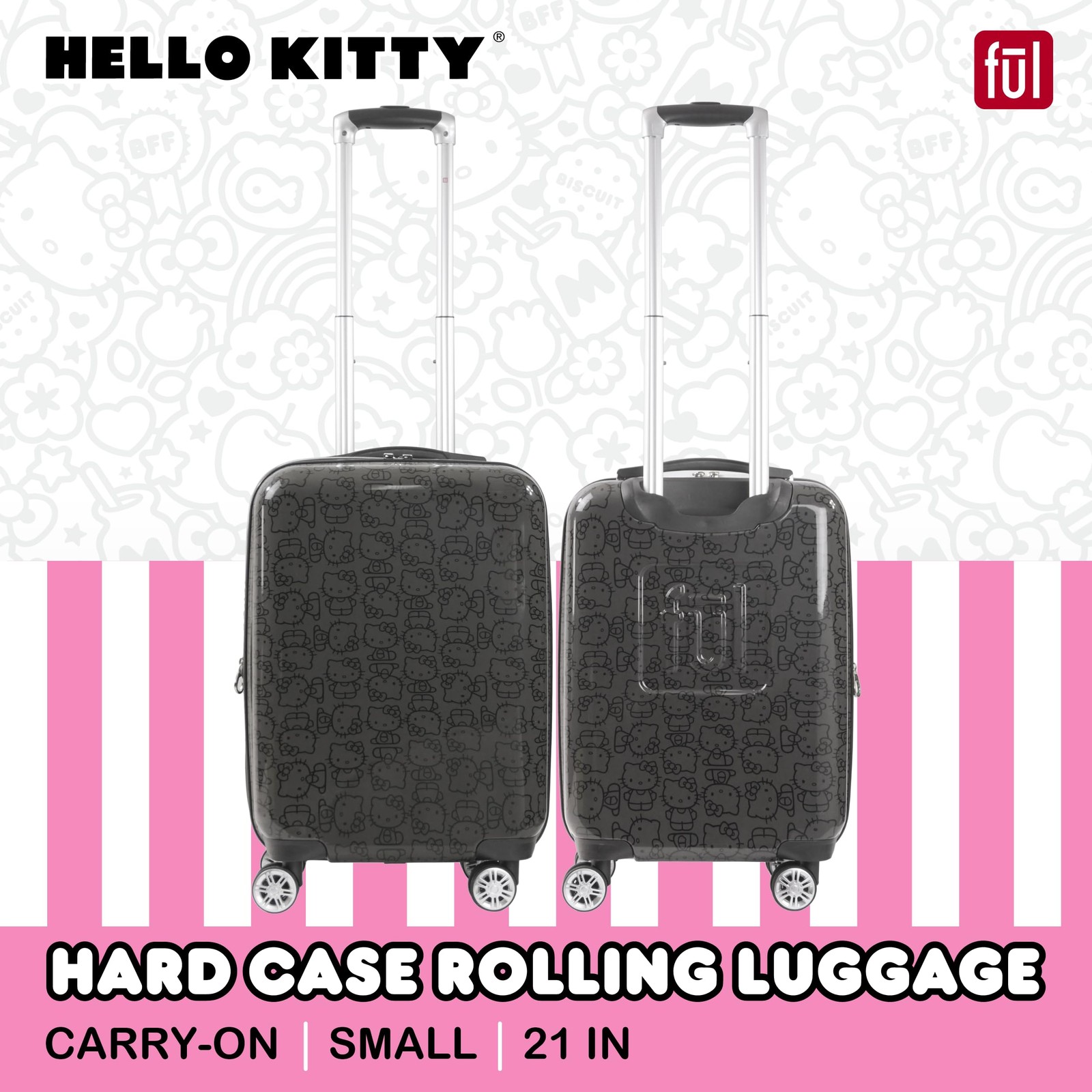 FUL Hello Kitty 21″ Carry On Luggage Printed Hardshell Spinner Suitcase