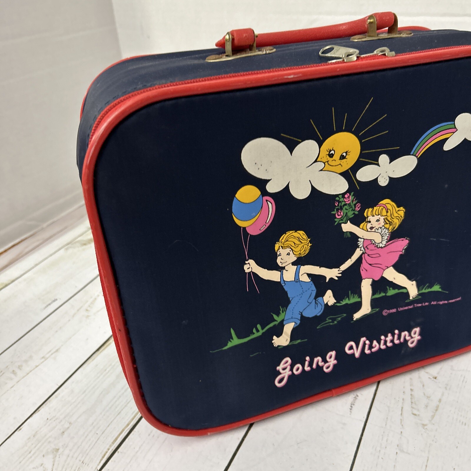 Vintage Kids Suitcase “Going Visiting” 1990 Universal Trav-Ler Overnight