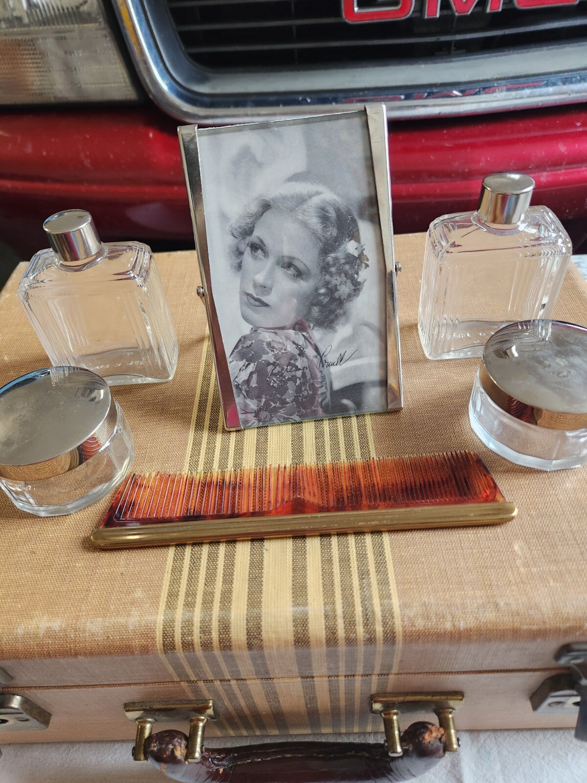 Vintage Stripped Hard Sided Cosmetic Suitcase